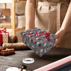 İtalyan Kuşe Hediye Paketleme Kağıdı, Cüce Noel Baba Desenli Ambalaj Kağıdı, 10 Adet, No: 70x100 Cm