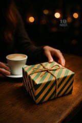 10 lu Kraft Yeşil (Verev çizgili) Ambalaj Hediye Paketi / Buket Kağıdı