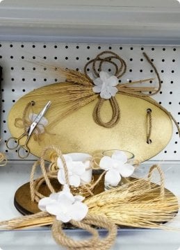 Oval ahşap damat tepsisi ve yüzük tepsisi takımı ALTIN