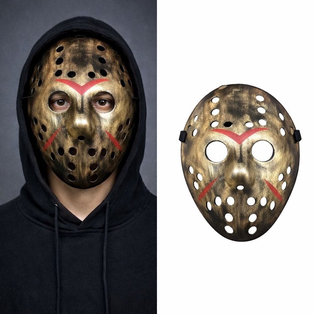 Bakır Renk Kırmızı Çizgili Tam Yüz Hokey Jason Maskesi Hannibal Maskesi