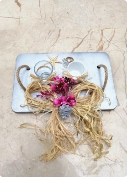 Dikdörtgen ahşap damat tepsisi ve yüzük tepsisi takımı GUMUS