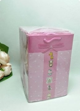 11x17 Cm Fiyonklu Pembe İpli Karton Çanta, Poşet
