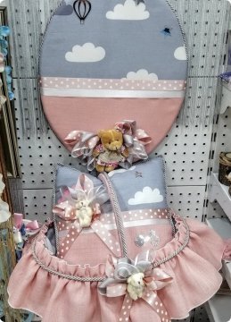 Bulut desenli Gri Süslü Bebek Kapı Süsü,Sepet,Takı yastığı KAPI SUSU MAVI