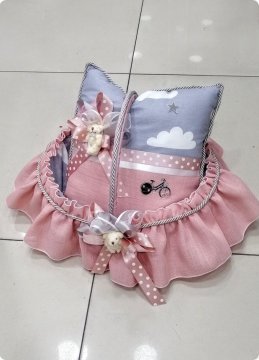 Bulut desenli Gri Süslü Bebek Kapı Süsü,Sepet,Takı yastığı KAPI SUSU MAVI