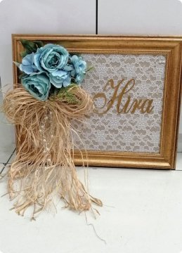 Süslü Dantelli Ahşap Çerçeve Kapı süsü / sepet / yastık KAPI SUSU MAVI