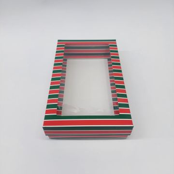 25x15x5 cm Pencereli Çizgili Desenli Yılbaşı Karton Asetat Kutu