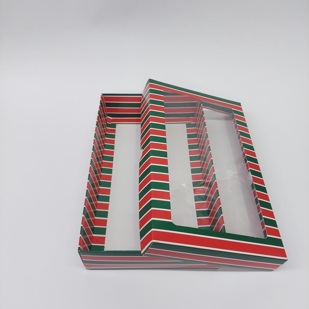 25x15x5 cm Pencereli Çizgili Desenli Yılbaşı Karton Asetat Kutu