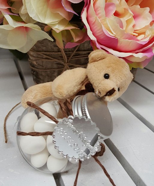Süslü , Peluş Ayıcıklı Aluminyum Kapaklı Kavanoz 1 Ad./Paket