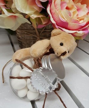Süslü , Peluş Ayıcıklı Aluminyum Kapaklı Kavanoz 1 Ad./Paket