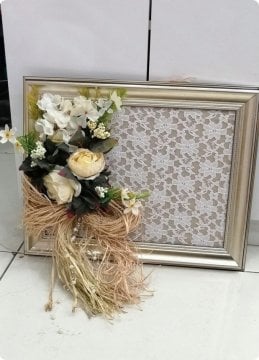 Süslü Dantelli Ahşap Çerçeve Kapı süsü / sepet / yastık SEPET PEMBE