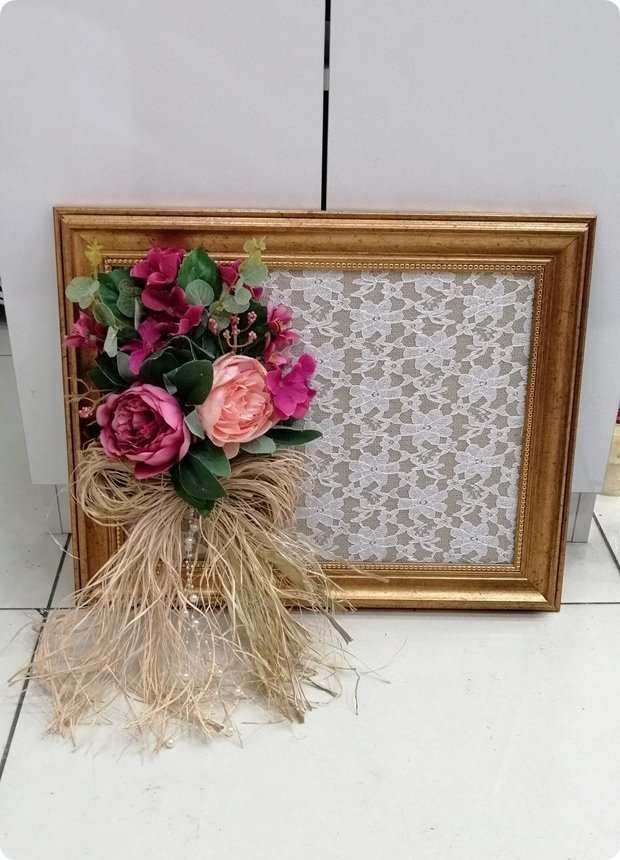 Süslü Dantelli Ahşap Çerçeve Kapı süsü / sepet / yastık TAKIM MAVI