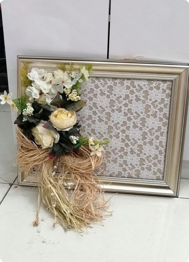 Süslü Dantelli Ahşap Çerçeve Kapı süsü / sepet / yastık TAKIM MAVI