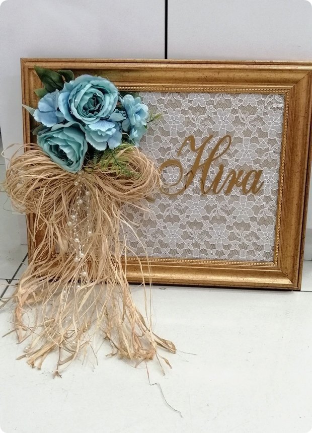 Süslü Dantelli Ahşap Çerçeve Kapı süsü / sepet / yastık YASTIK MAVI