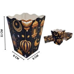 6lı Ramazan Temalı Patlamış Mısır, Şeker Kutusu,  Hediye Popcorn, İkram Kutusu, 6x6x11 Cm, Lacivert