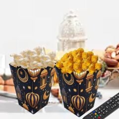 6lı Ramazan Temalı Patlamış Mısır, Şeker Kutusu,  Hediye Popcorn, İkram Kutusu, 6x6x11 Cm, Lacivert