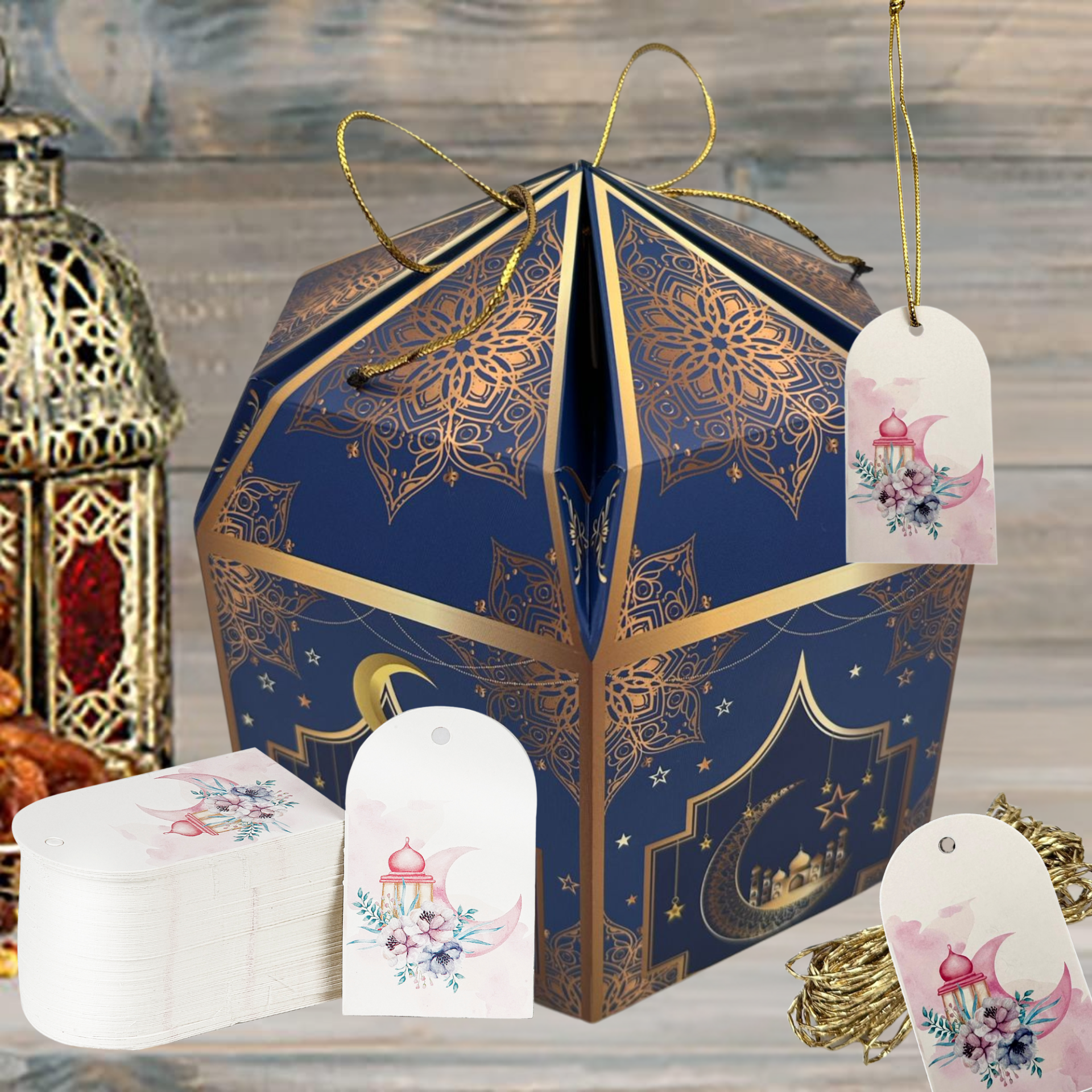 Ramazan Hilal Temalı Hediye, Tebrik Kartı, Delikli Ambalaj Paketleme Etiketi, 4.5x7.5 Cm, 25 Adet