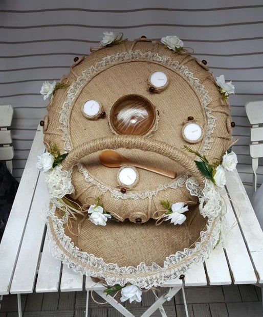Süslü,Jüt Kumaş Sepet,Kına Tepsi Seti 2'li