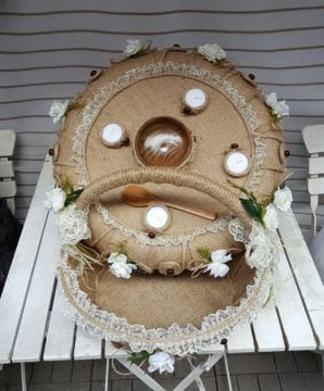 Süslü,Jüt Kumaş Sepet,Kına Tepsi Seti 2'li