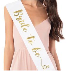 Beyaz Üzeri Parlak Altın Renk Yazılı Bekarlığa Veda Bride To Be Gelin Kuşağı