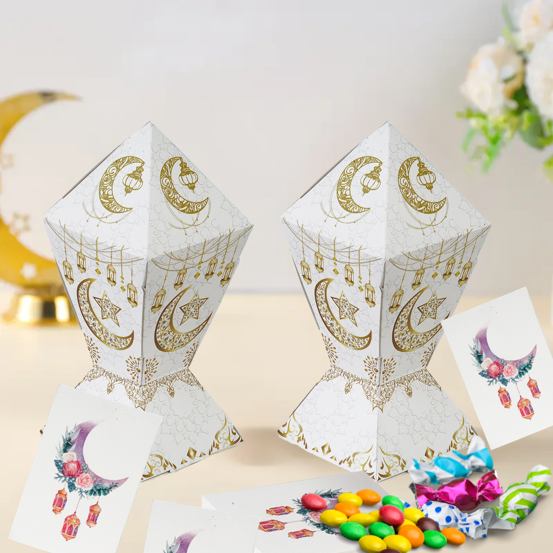 Ramazan Hilal, Fener Temalı Hediye ve Tebrik Kartı, Ambalaj ve Paketleme Etiketi, 7x11 Cm, 25 Adet