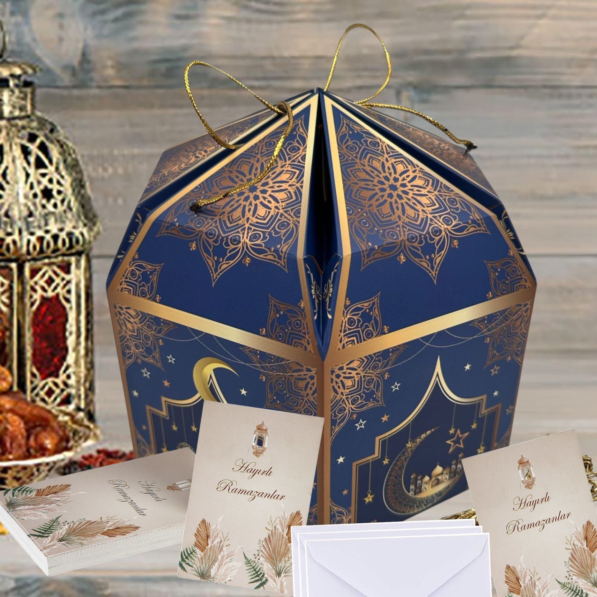 Hayırlı Ramazanlar Yazılı Hediye ve Tebrik Kartı (6x8 Cm) & Beyaz Zarf Seti (7x9 Cm), 25 Adet