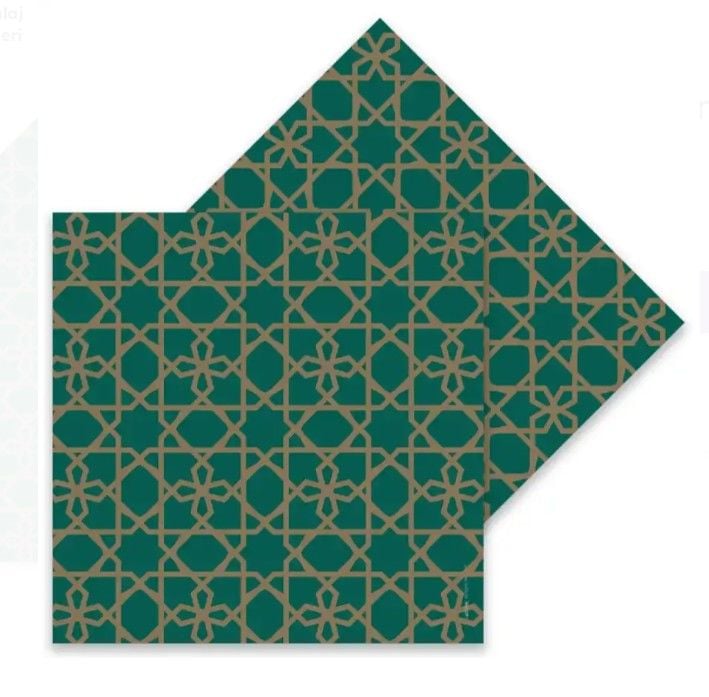 16 lı Yeşil Zemin Desenli Ramazan Peçete 33x33 Cm