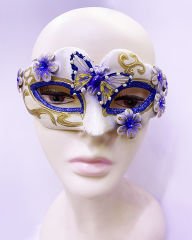Kelebek İşlemeli Masquerade Venedik Maskesi Mavi Renk 7x16 cm