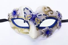 Kelebek İşlemeli Masquerade Venedik Maskesi Mavi Renk 7x16 cm