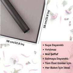 Siyah Kenarlı Siyah Çiçek Ambalaj Kağıdı 5li, Su Geçirmez Mat Şeffaf Buket Sargı Kağıdı, 58x58 Cm