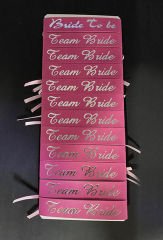Bride To Be Bileklik - Team Bride Bileklik - Pembe Üzeri Metalize Gümüş Yazılı 12 Adet
