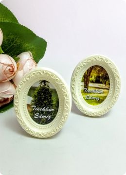10 Lu Polyester Oval İşlemeli Çerçeve KREM