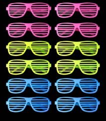 Retro Neon Fosforlu Panjur Gözlük 12 Adet – 80’ler 90’lar Parti Stili