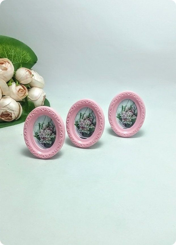 10 Lu Polyester Oval İşlemeli Çerçeve PEMBE