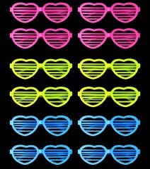 Retro Neon Fosforlu Kalp Panjur Gözlük 12 Adet – 80’ler 90’lar Parti Stili