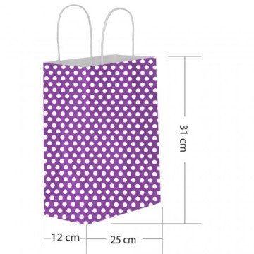 25 Li 25x31 cm Büküm saplı Kağıt Çanta-Poşet Mor puanlı