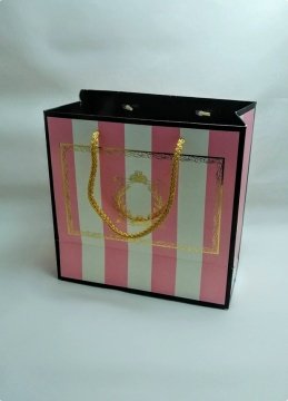 10 Lu (18x16 Cm) Çizgili Pembe Karton Çanta, Poşet