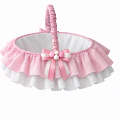 Çift kat fırfırlı Top Dekorlu Sepet