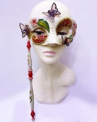 Kırmızı Renk Kelebek İşlemeli Tutmalı Venedik Göz Maskesi 33x17 cm