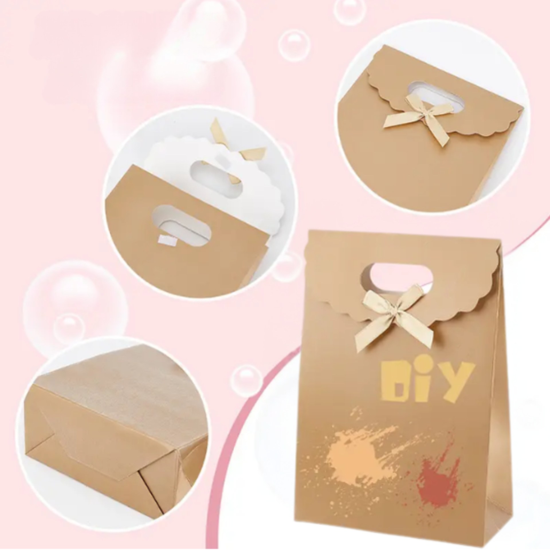 El Geçme Kraft Çanta, Hediye, Alışveriş, Butik, Parti ve Paketleme Çantası, 15x19 Cm,
