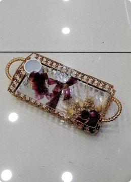 Süslü Papatya Aynalı Damat Kahvesi Tepsisi