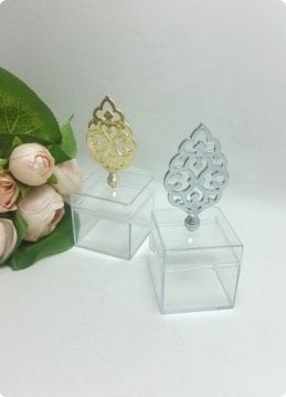 12 li Metalize Tuğra Tepelikli 5x5x5 Cm Mika Pleksi Küp Kutu