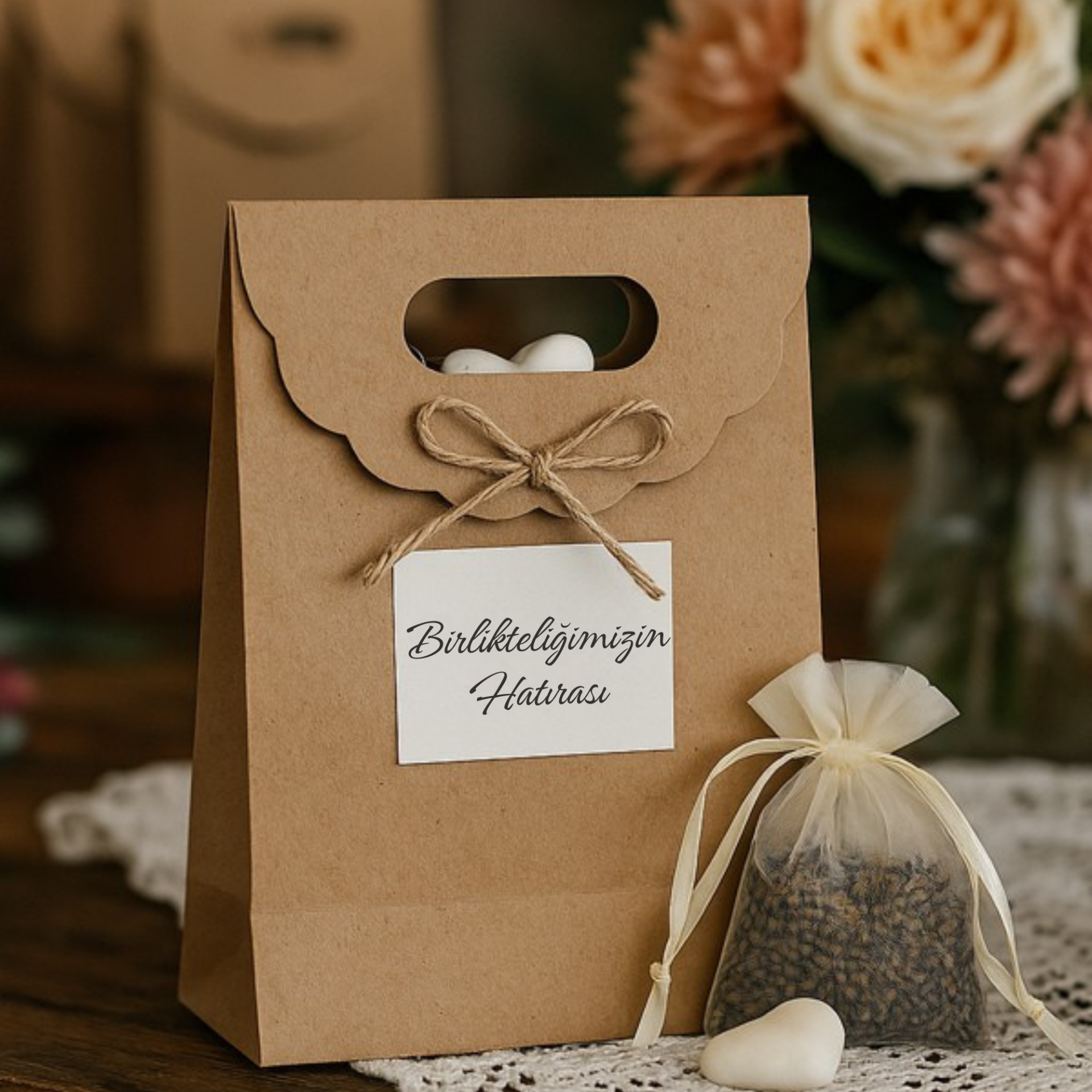 El Geçme Kraft Çanta, Hediye, Alışveriş, Butik, Parti ve Paketleme Çantası, 25x32 Cm,