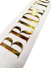 Beyaz Üzeri Altın Büyük Bride To Be Yazılı Simli Işıltılı Kuşak Kemer 10 cm Genişlik