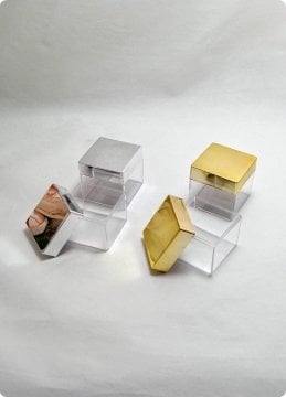 20 li Mika Altın/Gümüş Pleksi Küp Kutu 5x5x5 cm