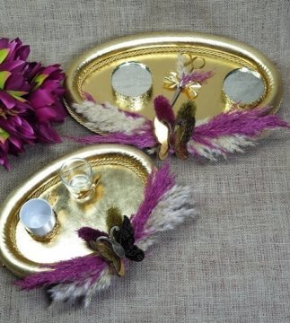 Lİkra kumaşlı damat kahvesi nişan yüzük tepsi seti