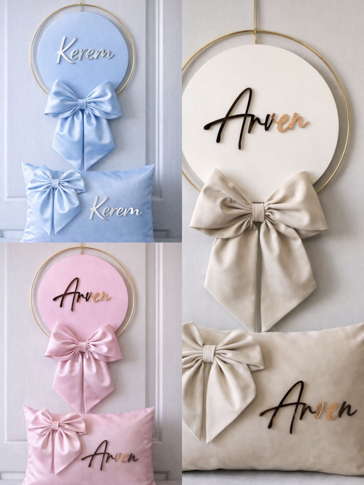 Yuvarlak kasnak içinde ahşap kapı süsü & takı  yastığı takımı