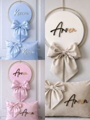 Yuvarlak kasnak içinde ahşap kapı süsü & takı  yastığı takımı