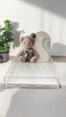 Yeşil kahve ayıcık dekorlu Pleksi çikolata sunum kutusu