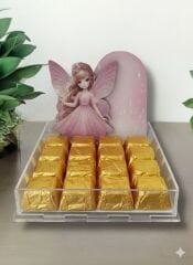 Peri kızı dekorlu Pleksi çikolata sunum kutusu