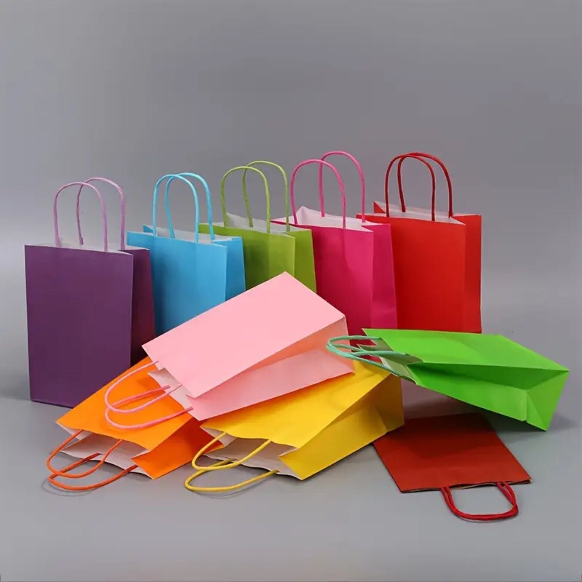Büküm Saplı Mini Kağıt Çanta Seti-12li, Parti, Doğum Günü, Hediye Çantaları, 11x15x6 Cm, Kırmızı Renk